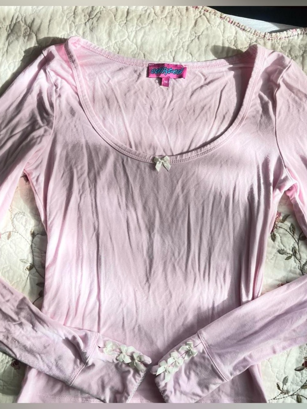 Edikted Light Pink Lolo Bow Long Sleeve Top with Bows